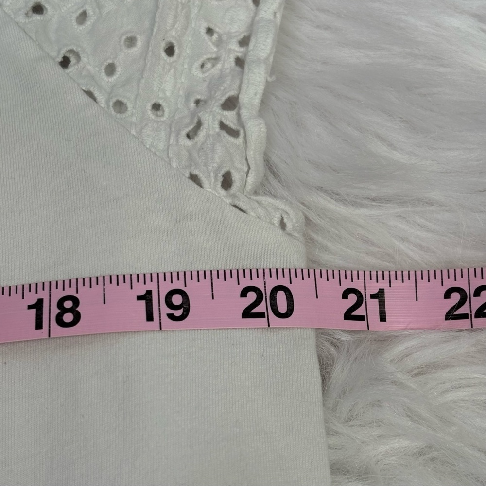 LOFT Size Large White Blouse Eyelet Sleeves & Neck‎ Split Neckline 100% Cotton - Picture 11 of 11